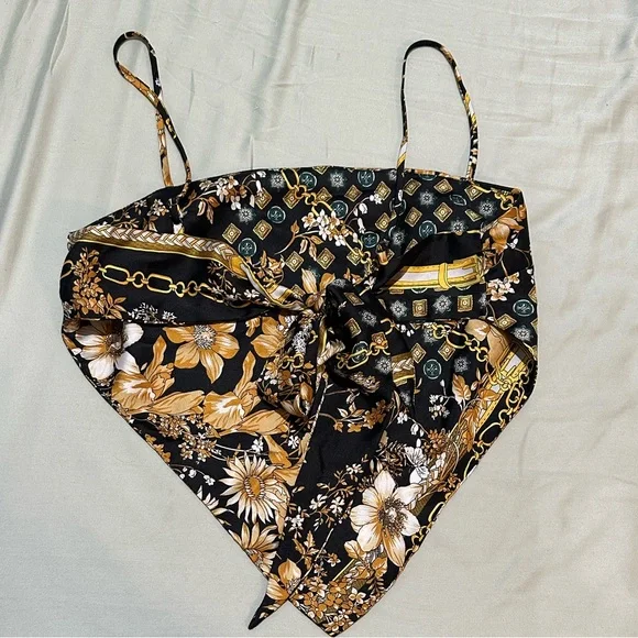 Princess Polly Black and Gold Patterned Crop Top - Picture 4 of 4